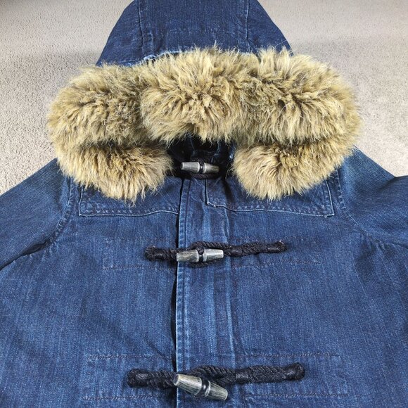 Vintage Ralph Lauren Jeans Co Women’s S Denim Toggle Coat Faux Fur Hood Plaid - Picture 10 of 16